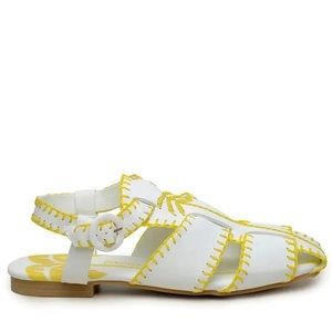 Farm Rio White Yellow Whipstitch Palm Tree Sandals